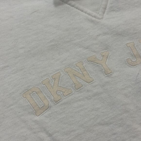 DKNY Jeans Sweatshirt Unisex Large White Spell-out Logo Long Sleeve Crew Neck - Picture 3 of 7